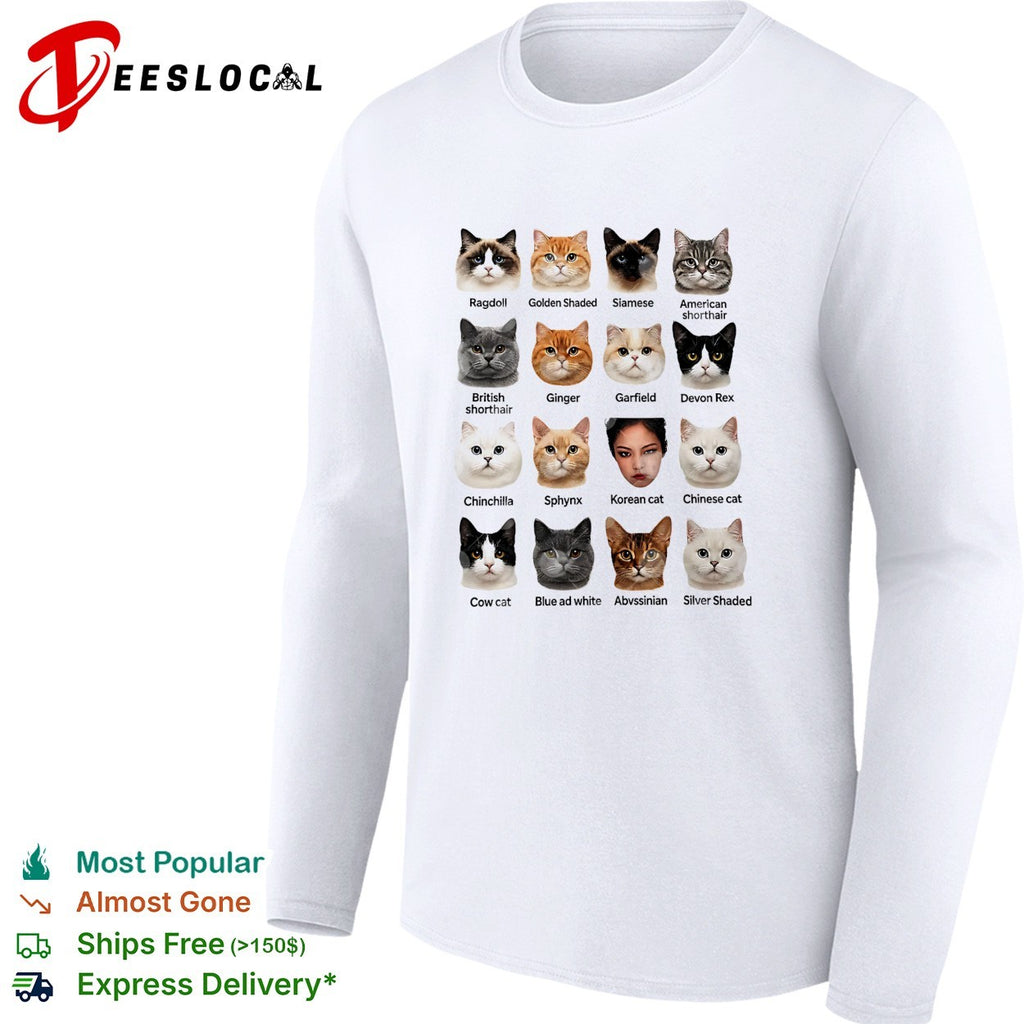 Korea cat breeds faces chart Ragdoll Siamese Sphynx British Shorthair shirt