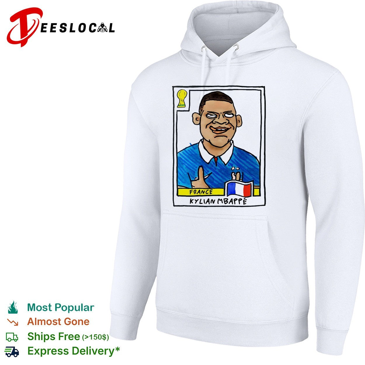 Kylian Mbappé France soccer player caricature collectible card shirt