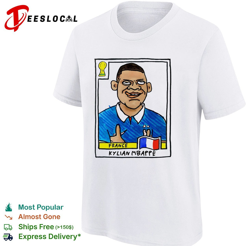 Kylian Mbappé France soccer player caricature collectible card shirt