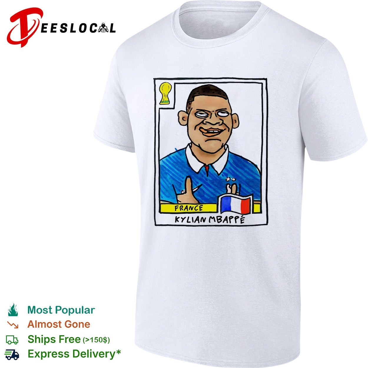 Kylian Mbappé France soccer player caricature collectible card shirt