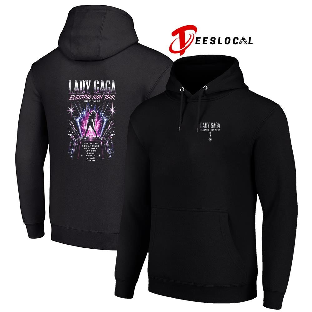 Lady Gaga Electric Icon tour cities graphic shirt