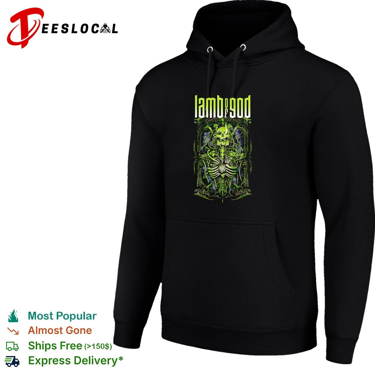 Lamb of God biomechanical skeleton toxic skull band shirt