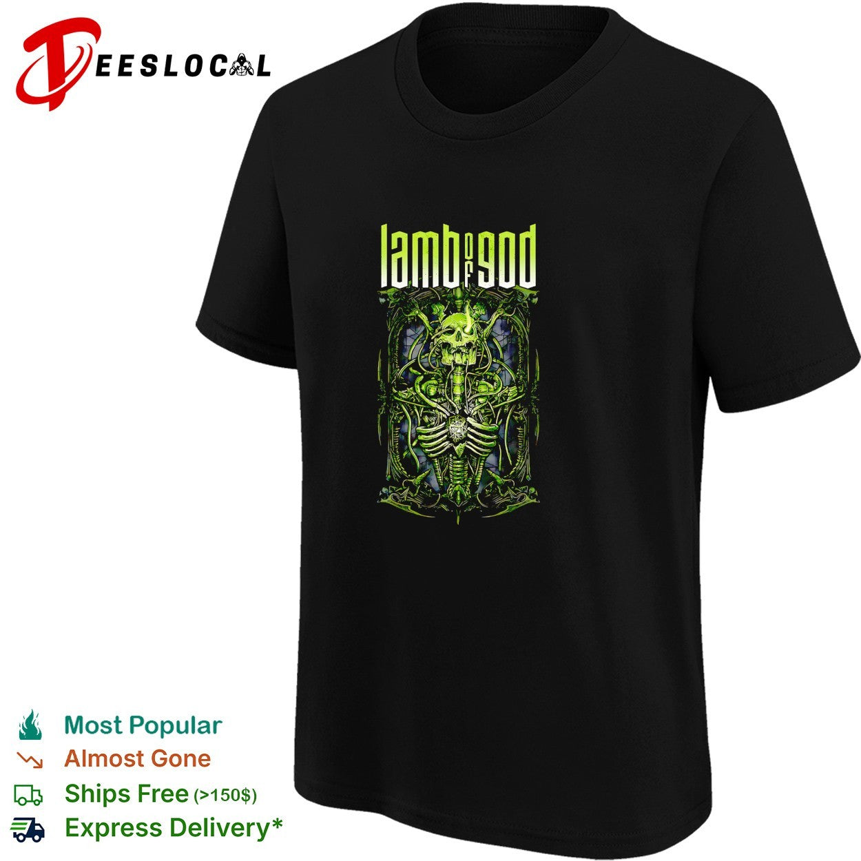 Lamb of God biomechanical skeleton toxic skull band shirt