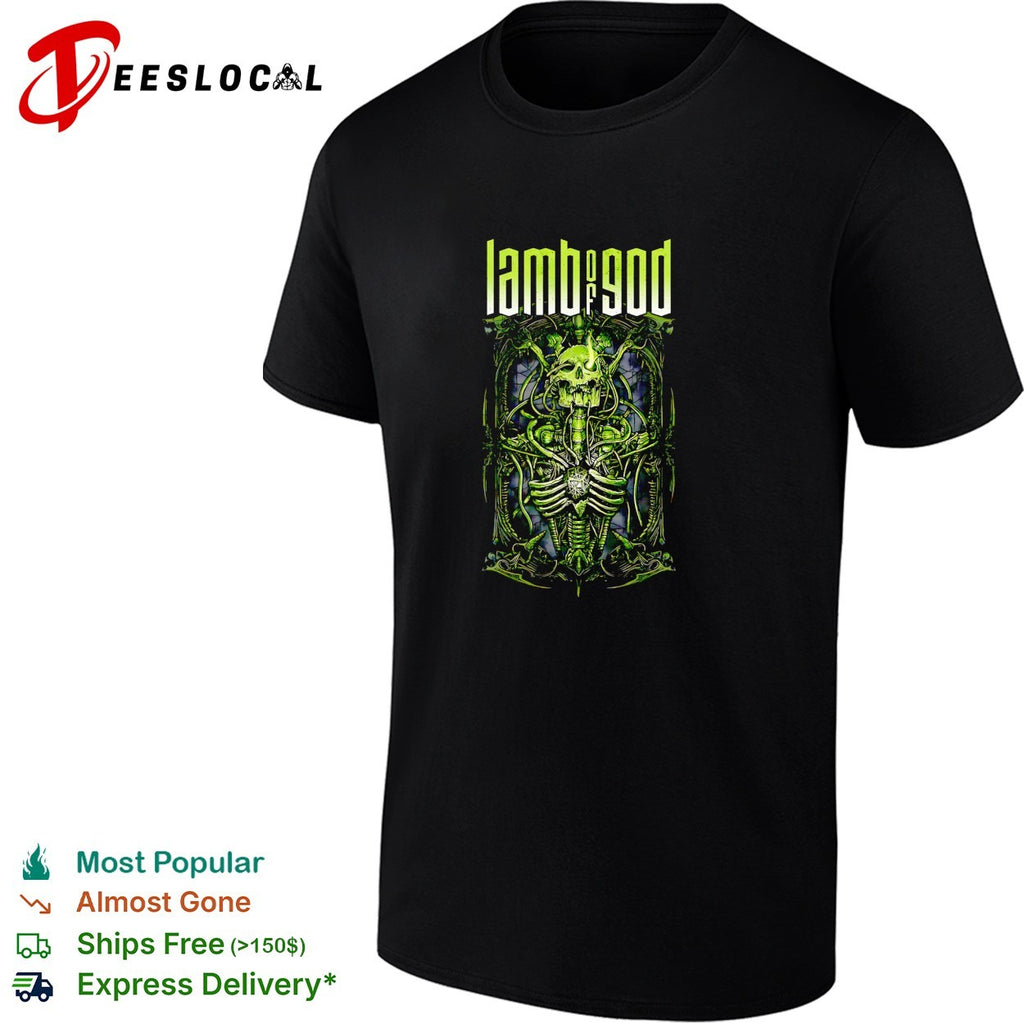 Lamb of God biomechanical skeleton toxic skull band shirt
