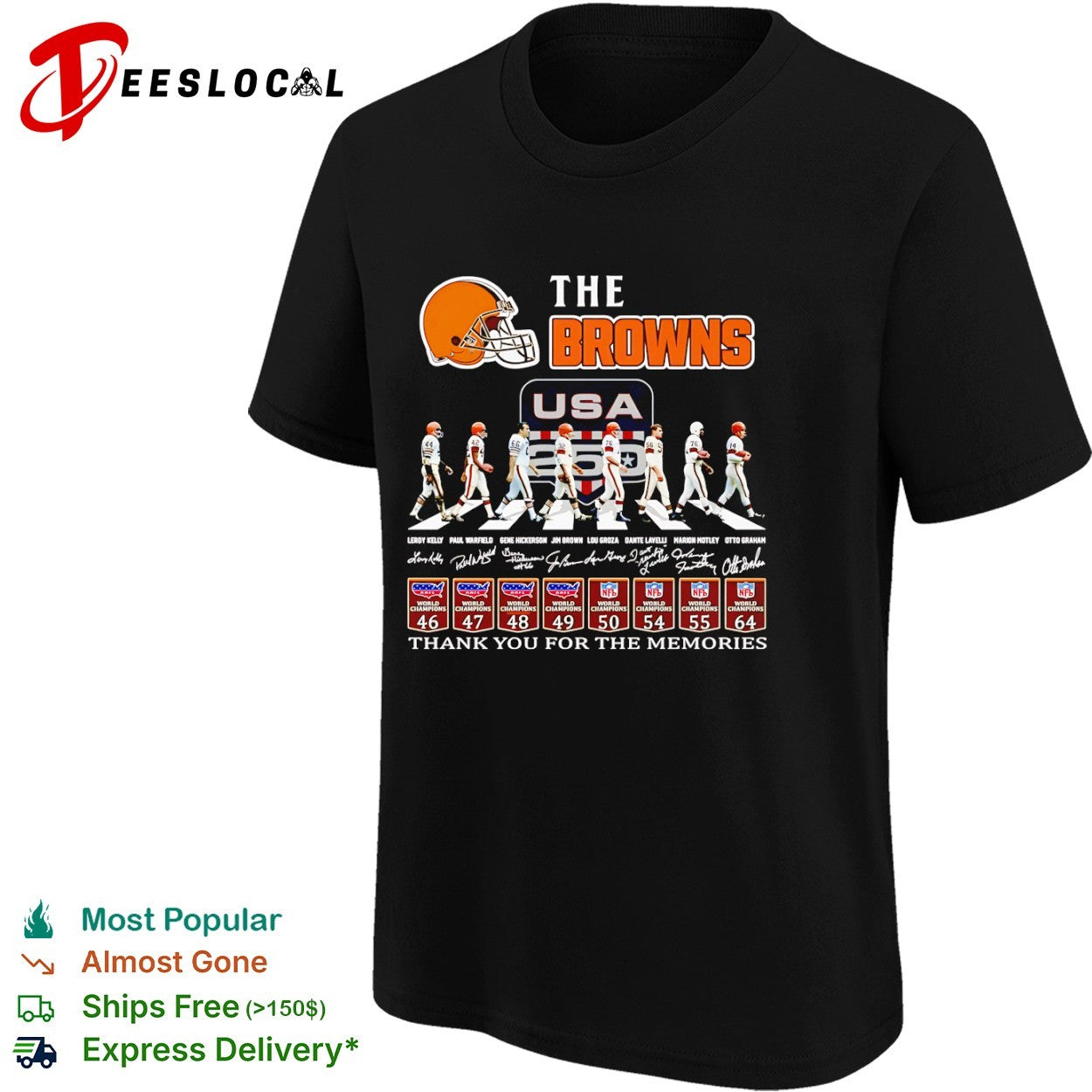 Leroy Kelly Paul Warfield Gene Hickerson Jim Brown Lou Groza Dante Lavelli The Browns shirt