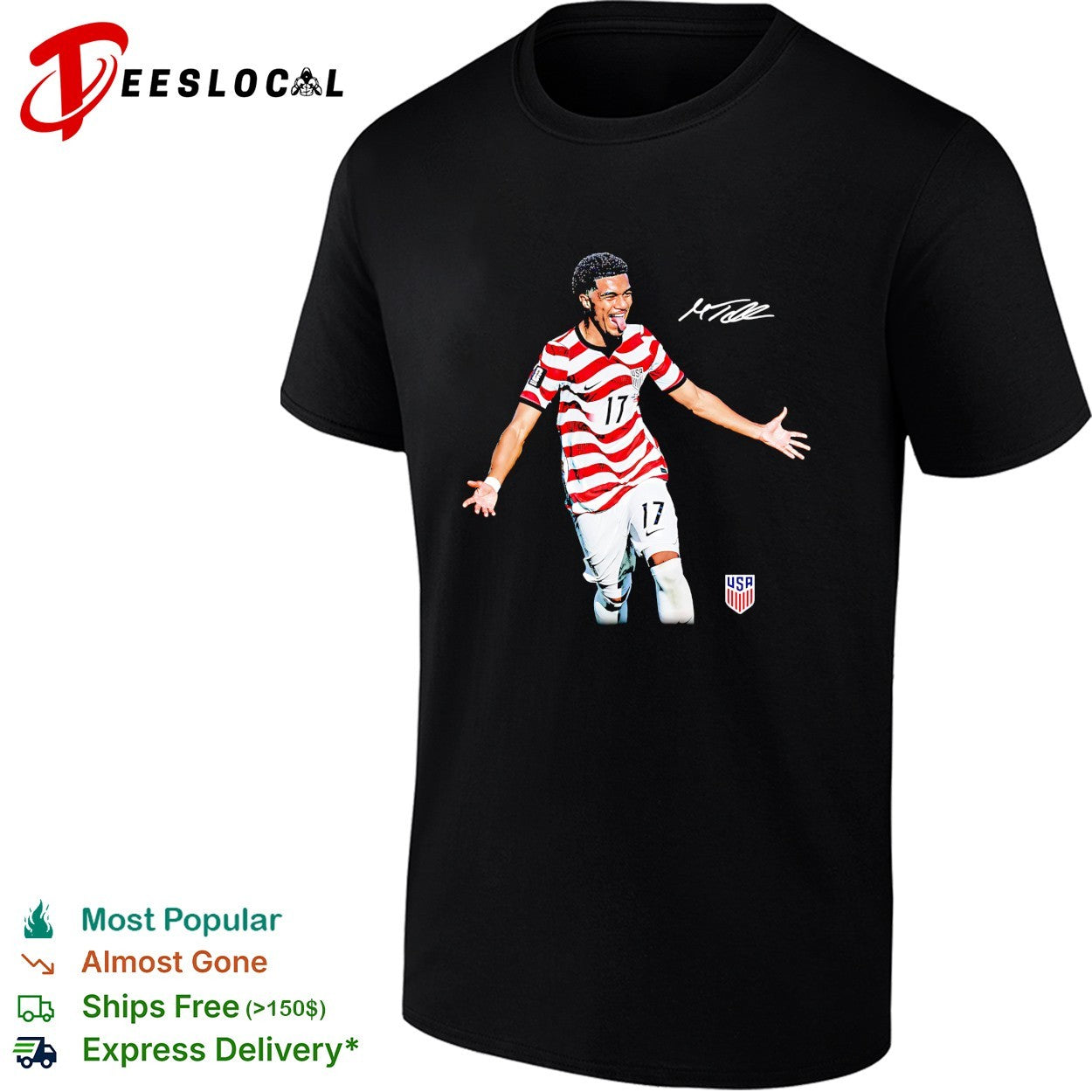 Malik Tillman US soccer number 17 running signature shirt