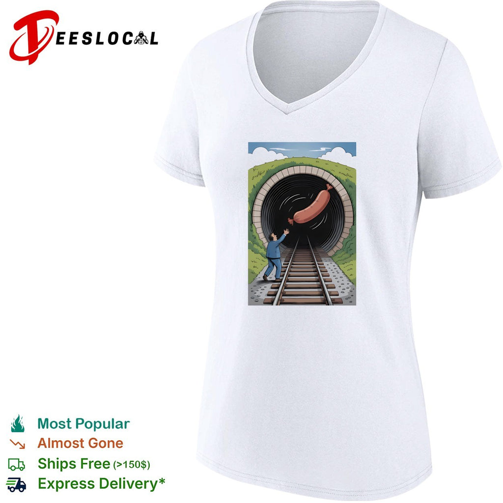 Man throwing sausage into tunnel innuendo shirt