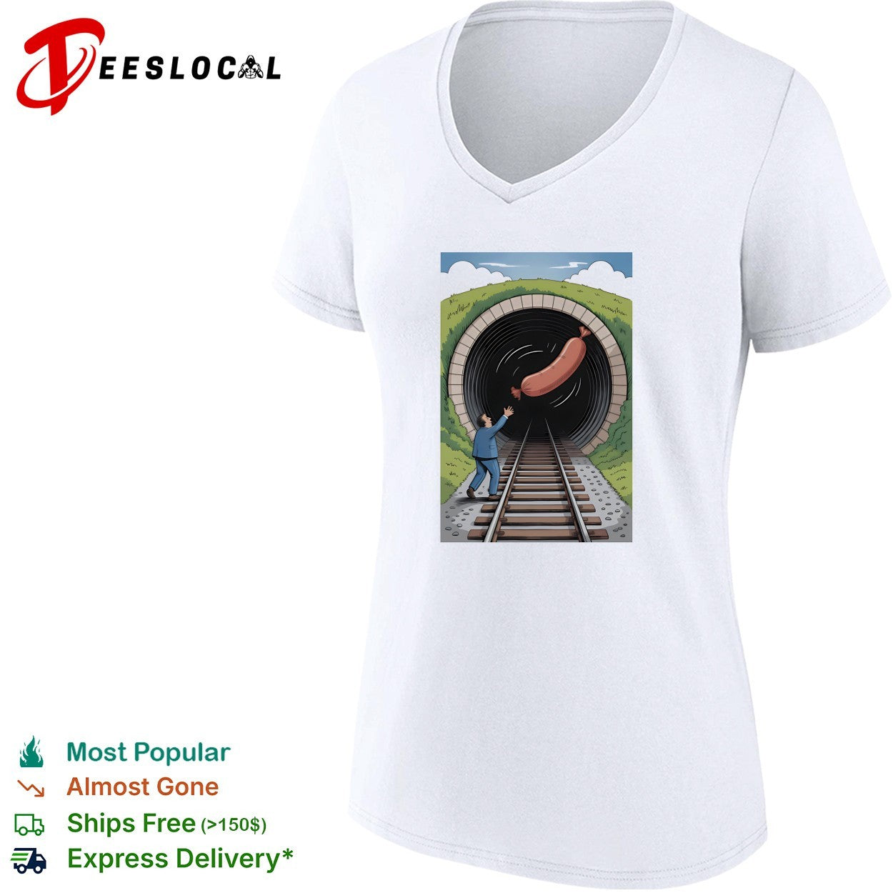 Man throwing sausage into tunnel innuendo shirt