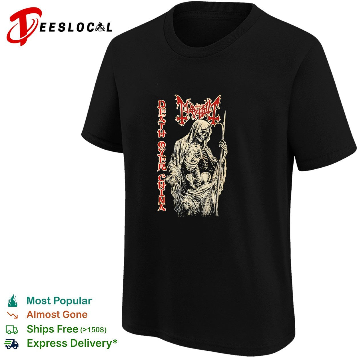 Mayhem death over china grim reaper band shirt