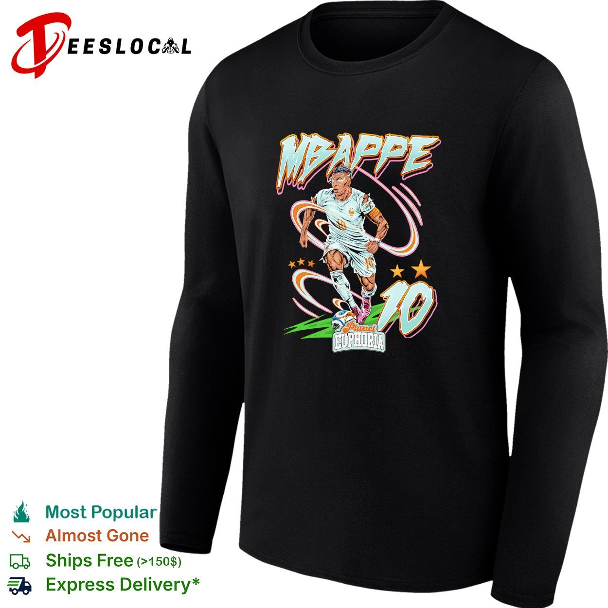 Mbappe France number 10 dribbling Planet Euphoria football shirt
