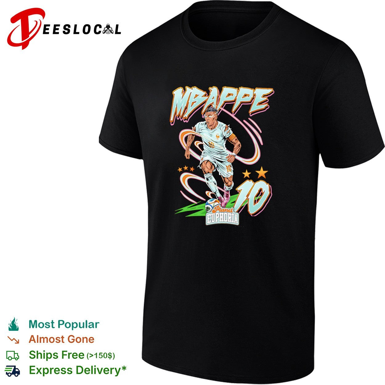 Mbappe France number 10 dribbling Planet Euphoria football shirt