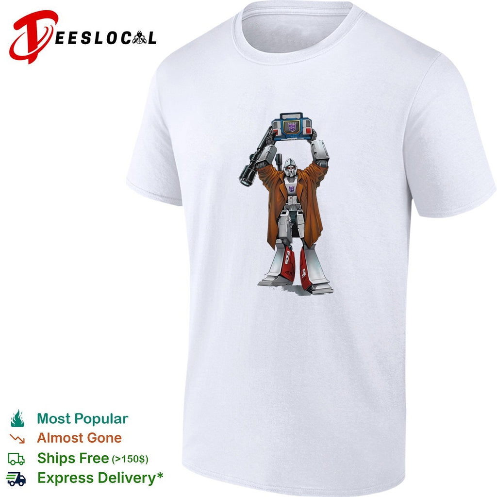 Megatron holding Soundwave Transformers 80s shirt