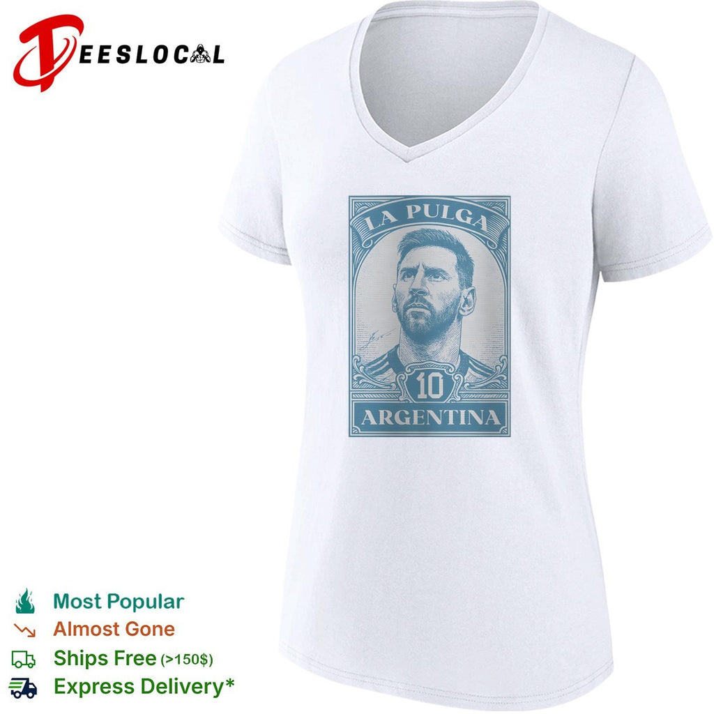 Messi La Pulga Argentina number 10 portrait stamp shirt