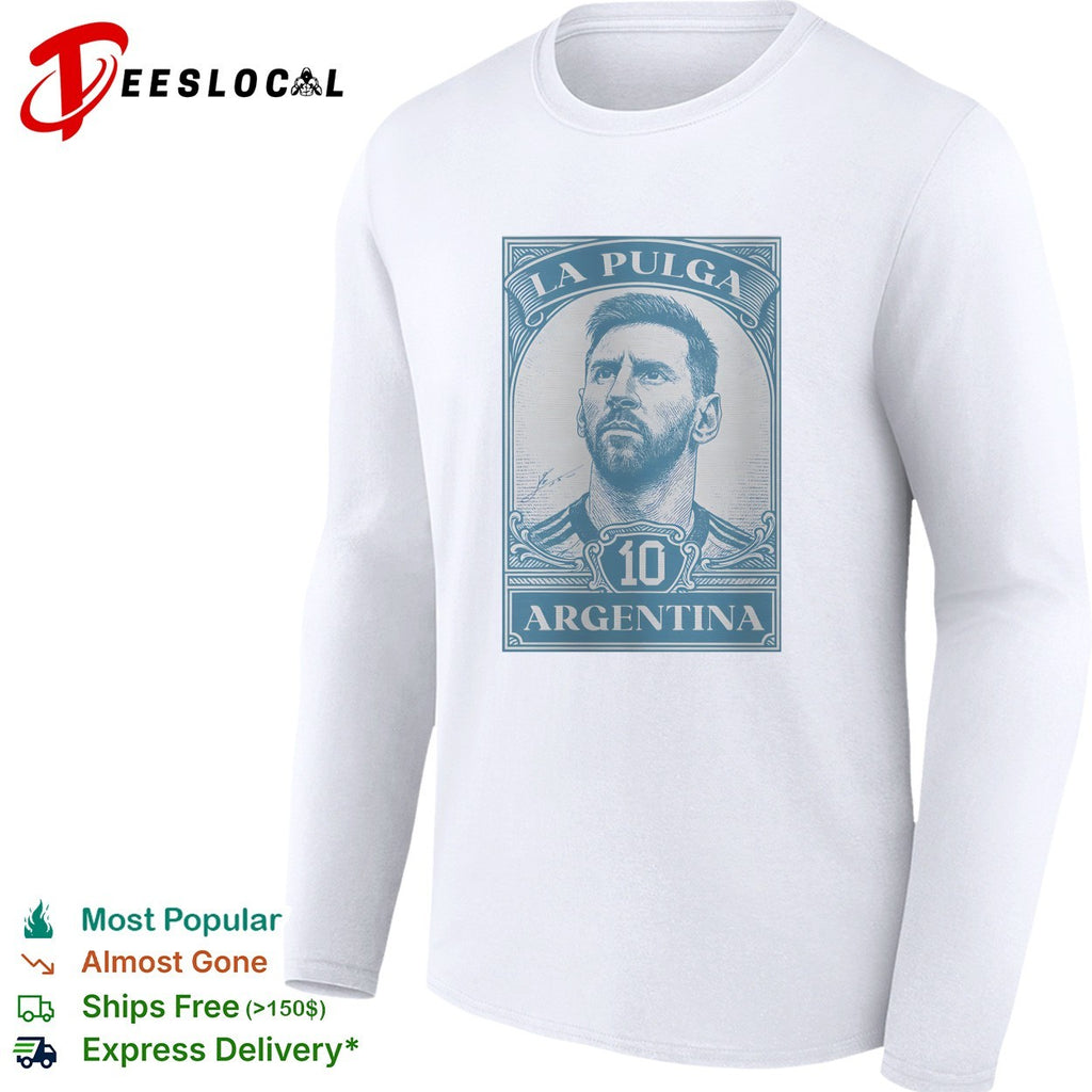 Messi La Pulga Argentina number 10 portrait stamp shirt