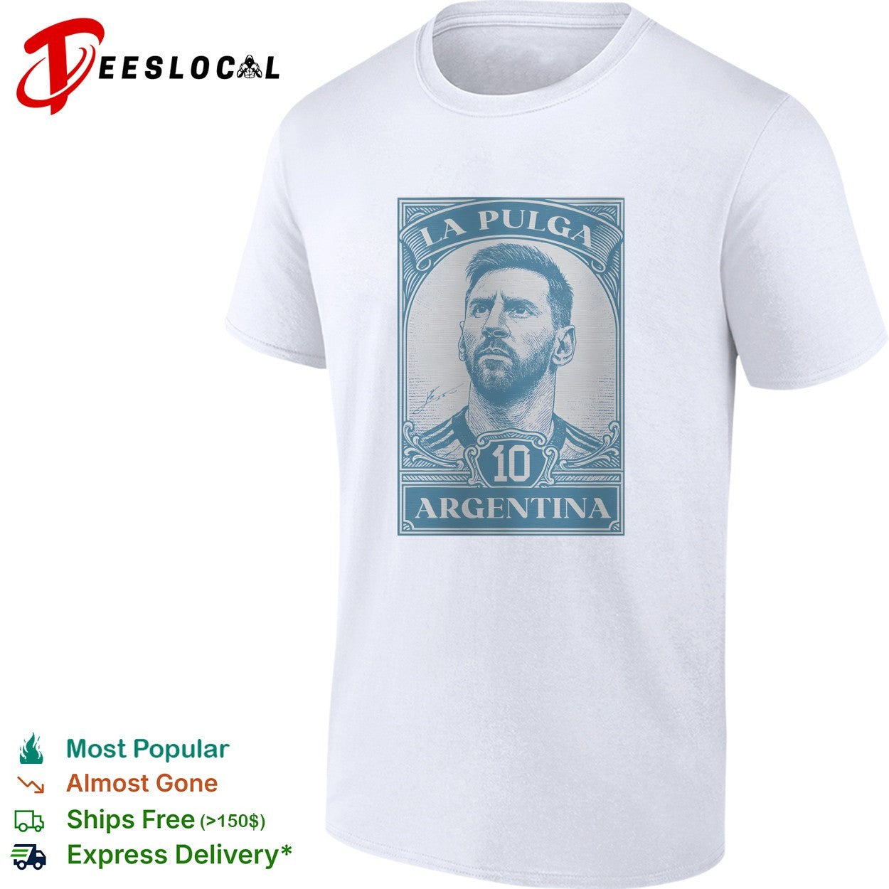 Messi La Pulga Argentina number 10 portrait stamp shirt