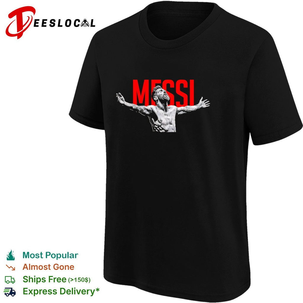 Messi dramatic engraving sketch leaping shirt