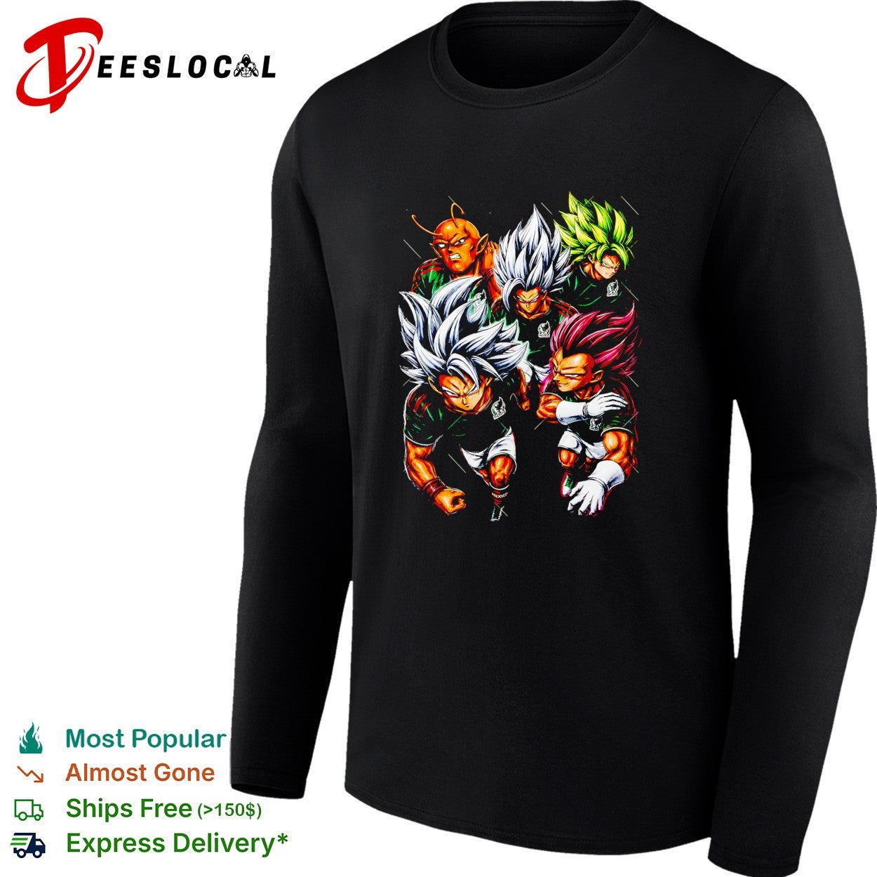 Mexico x Goku Vegeta Gohan Broly and Piccolo Dragon anime soccer squad shirt