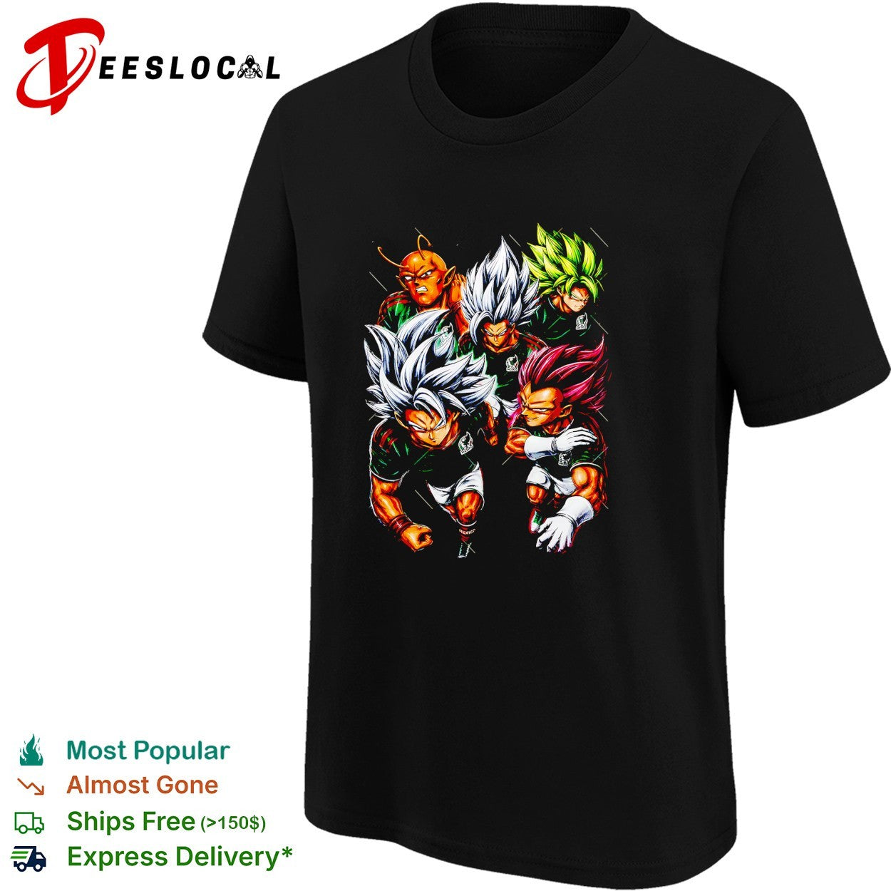 Mexico x Goku Vegeta Gohan Broly and Piccolo Dragon anime soccer squad shirt