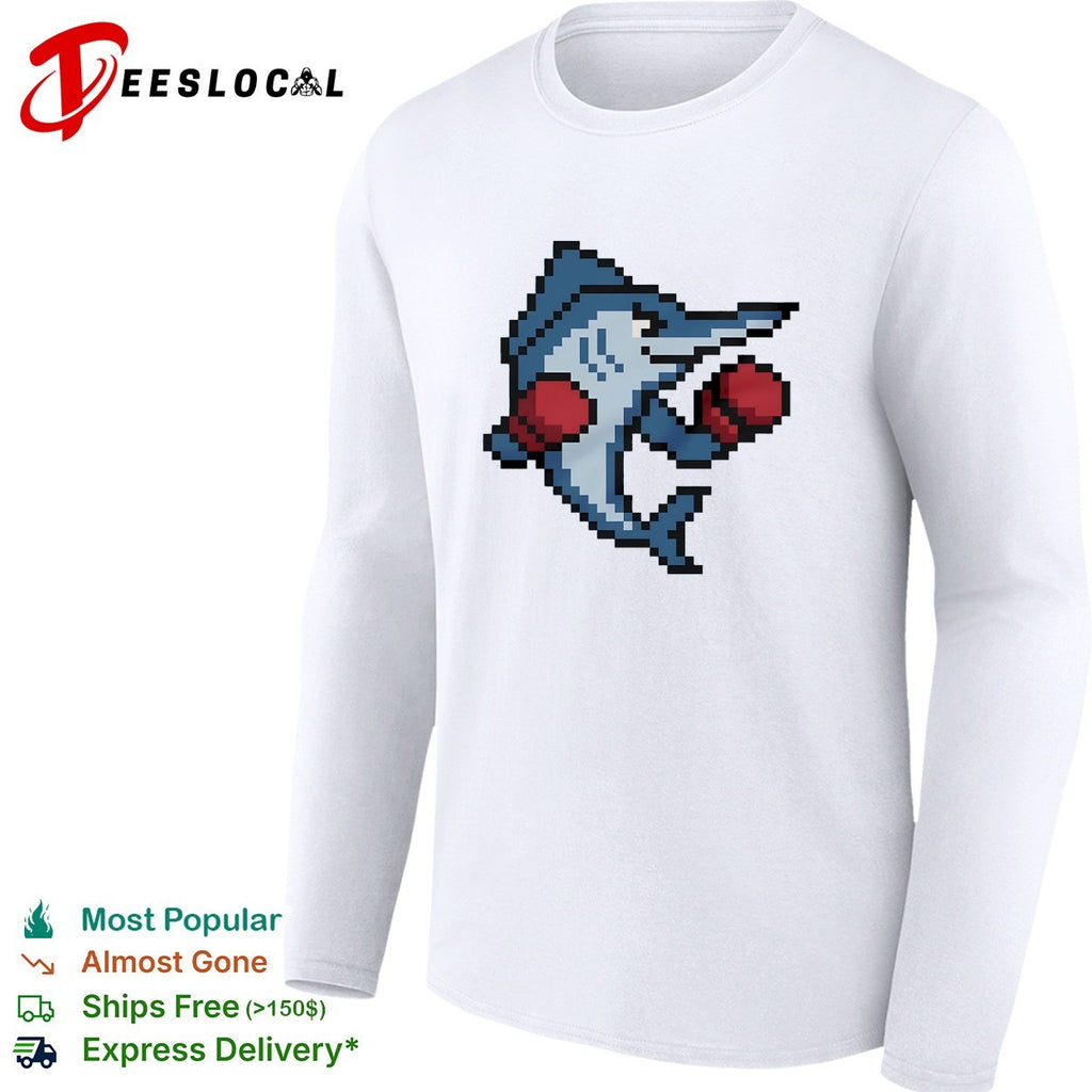 Miami Marlins mascot wearing gloves El Caballo pixel style shirt