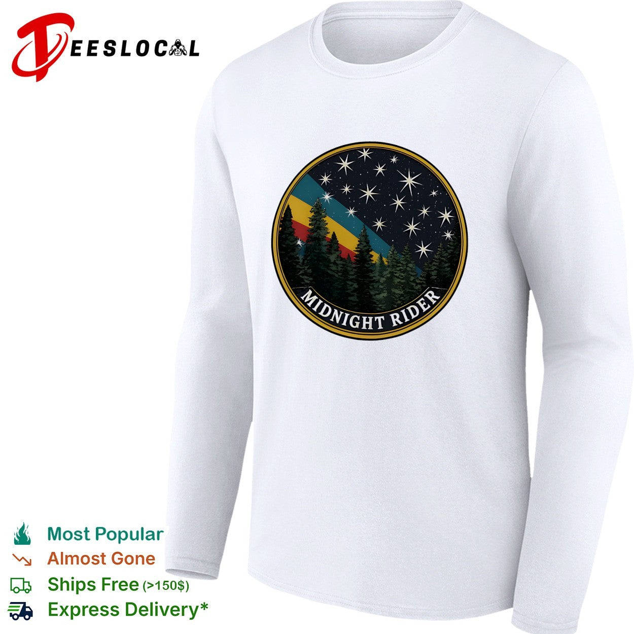 Midnight Rider pine forest night sky retro circle shirt