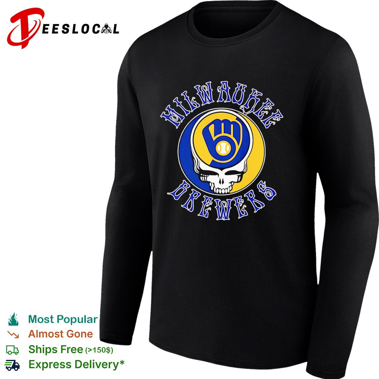 Milwaukee Brewers x Grateful Dead Steal Your Face Logo Mashup MLB Baseball shirt