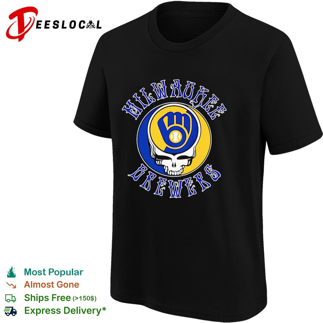 Milwaukee Brewers x Grateful Dead Steal Your Face Logo Mashup MLB Baseball shirt