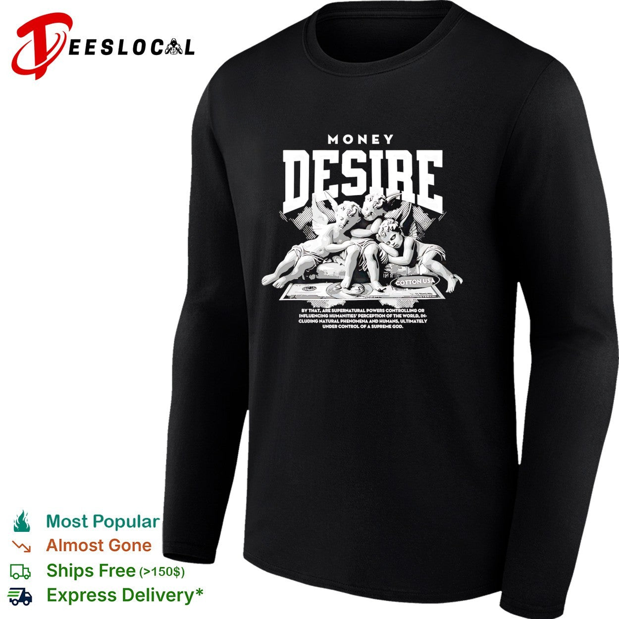 Money desire cherubs sitting on dollars supernatural powers shirt