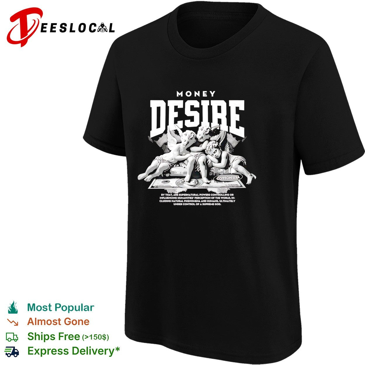 Money desire cherubs sitting on dollars supernatural powers shirt