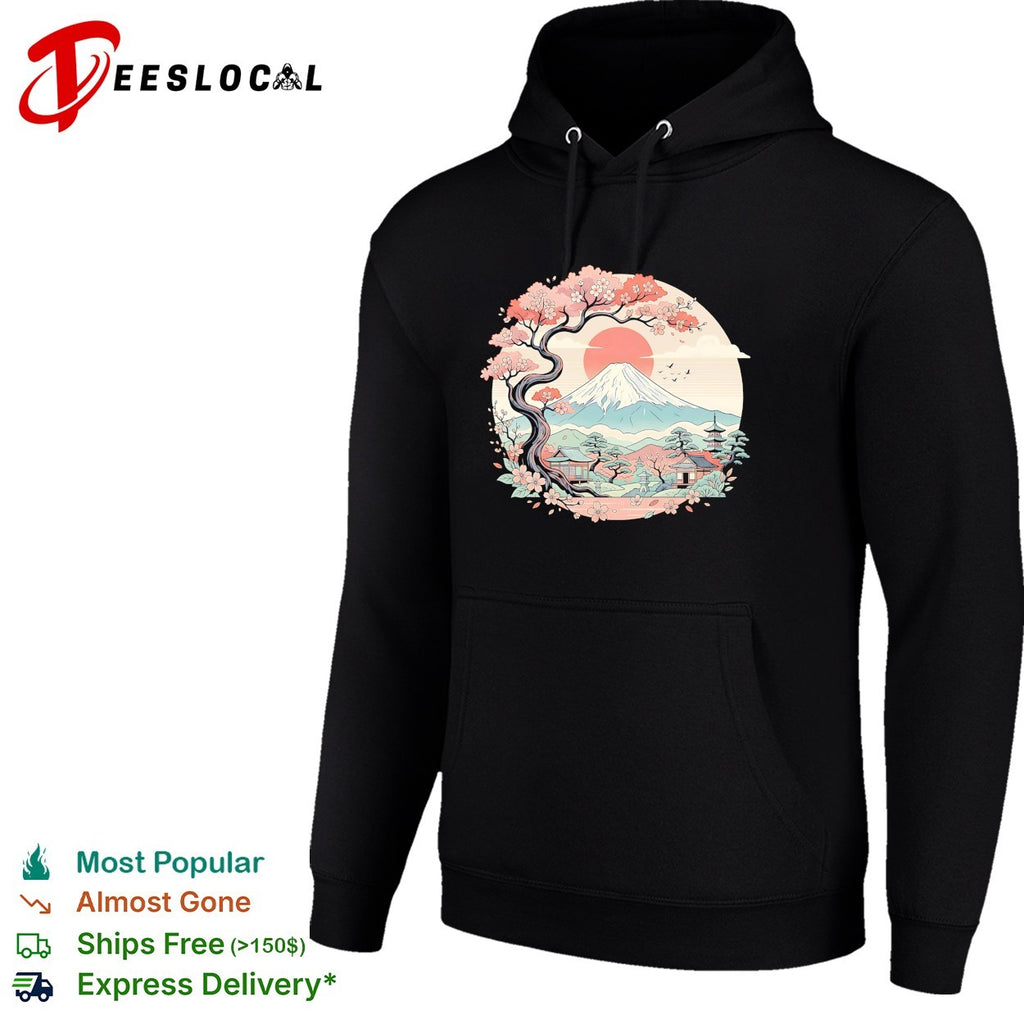 Mount Fuji cherry blossom tree Japanese pagoda shirt
