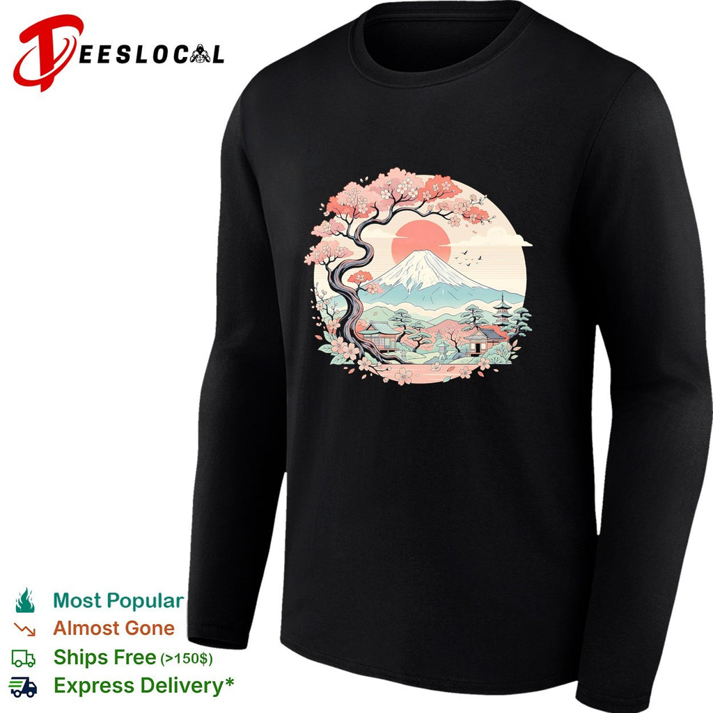 Mount Fuji cherry blossom tree Japanese pagoda shirt