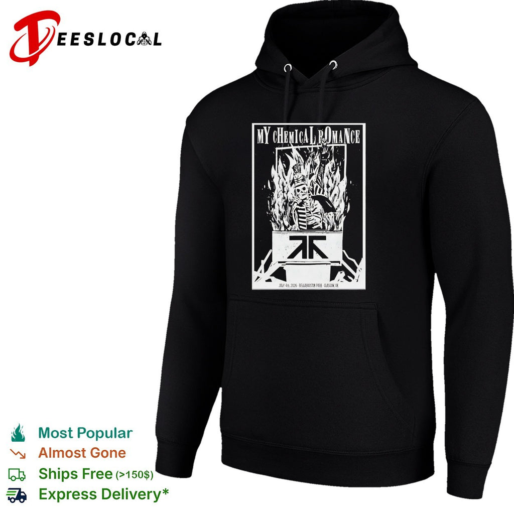 My Chemical Romance skeleton throne flames Bellahouston Park Glasgow July 4 2026 shirt