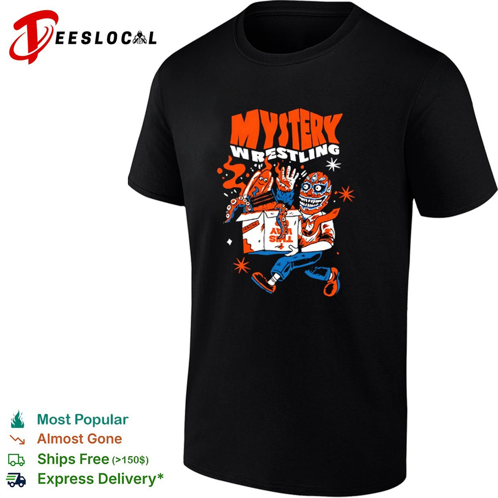 Mystery Wrestling Masked Luchador Octopus Hot Dog Box This Way Fragile shirt