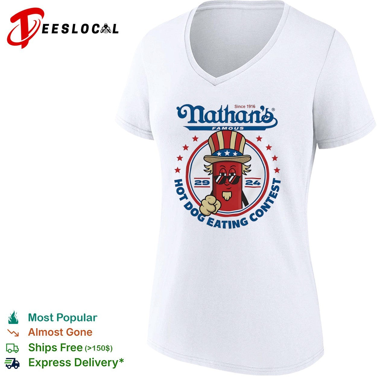 Nathan s Famous Since 1916 Hot Dog Eating Contest Uncle Sam Hot Dog shirt
