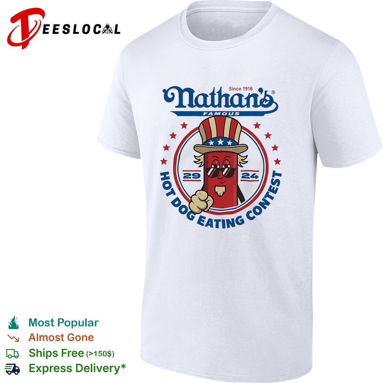 Nathan s Famous Since 1916 Hot Dog Eating Contest Uncle Sam Hot Dog shirt