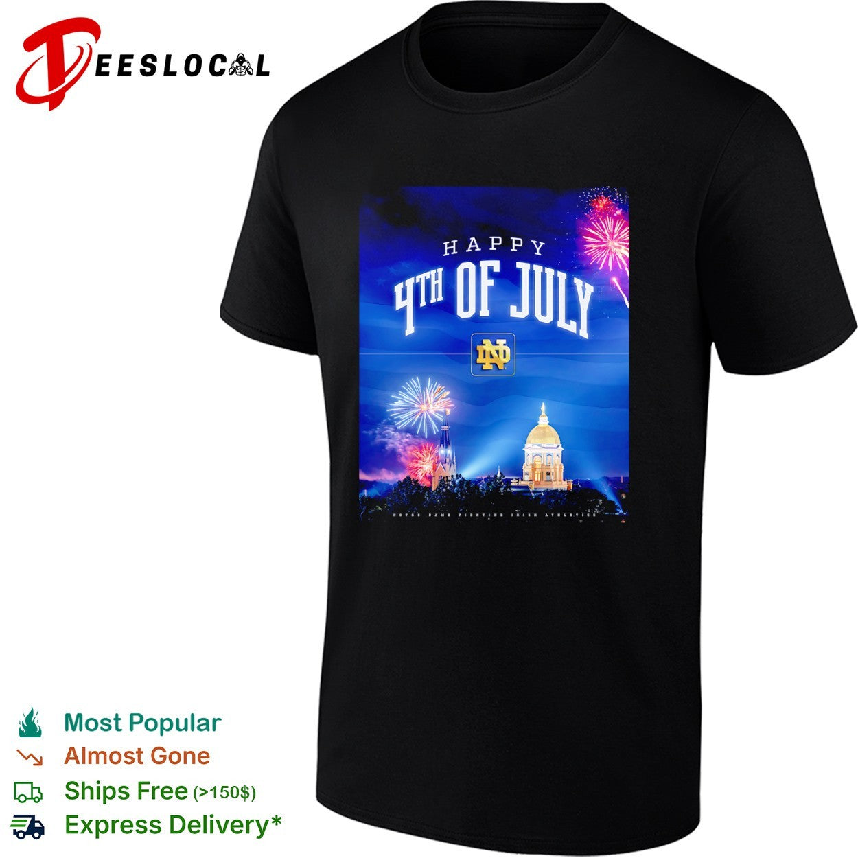 Notre Dame Fighting Irish happy 4th of July fireworks shirt