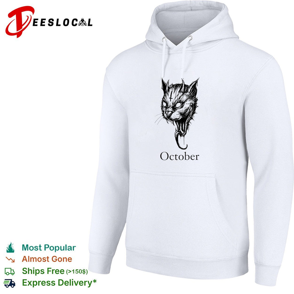 October Demon Cat gothic occult halloween shirt