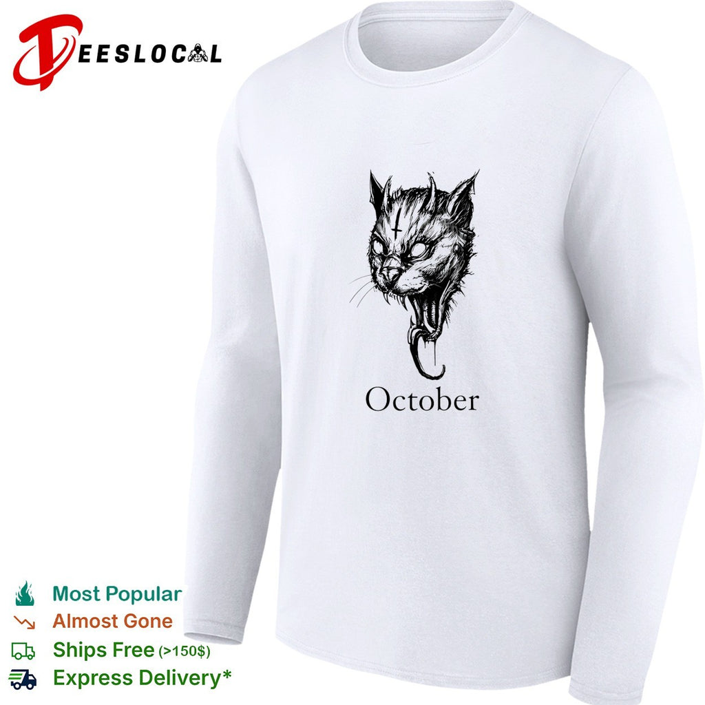 October Demon Cat gothic occult halloween shirt