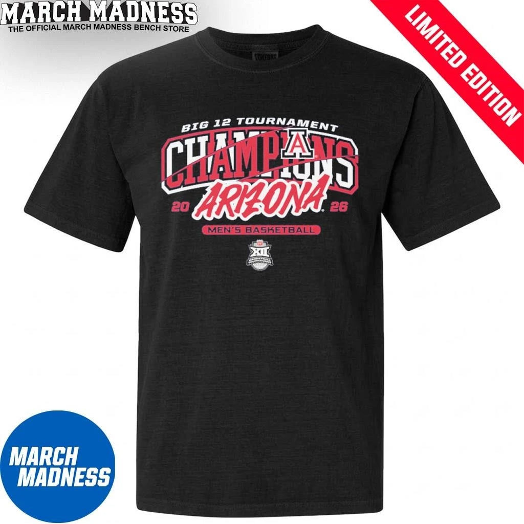 Official Arizona Men’s Basketball 2026 Big 12 Tournament Champions Banner T-Shirt
