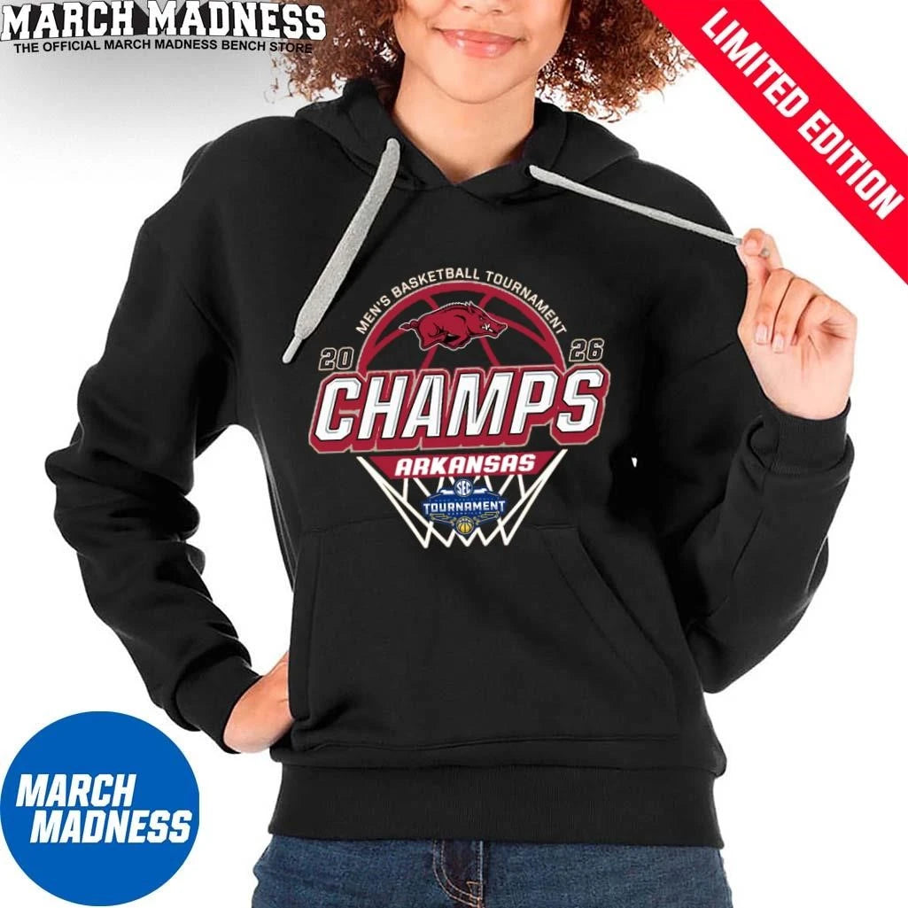 Official Arkansas Razorbacks 2026 SEC Men’s Basketball Tournament Champions Locker Room T-Shirt