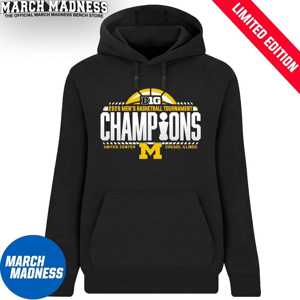 Official Michigan Wolverines 2026 Big Ten Men’s Basketball Conference Tournament Champions Locker Room T-Shirt