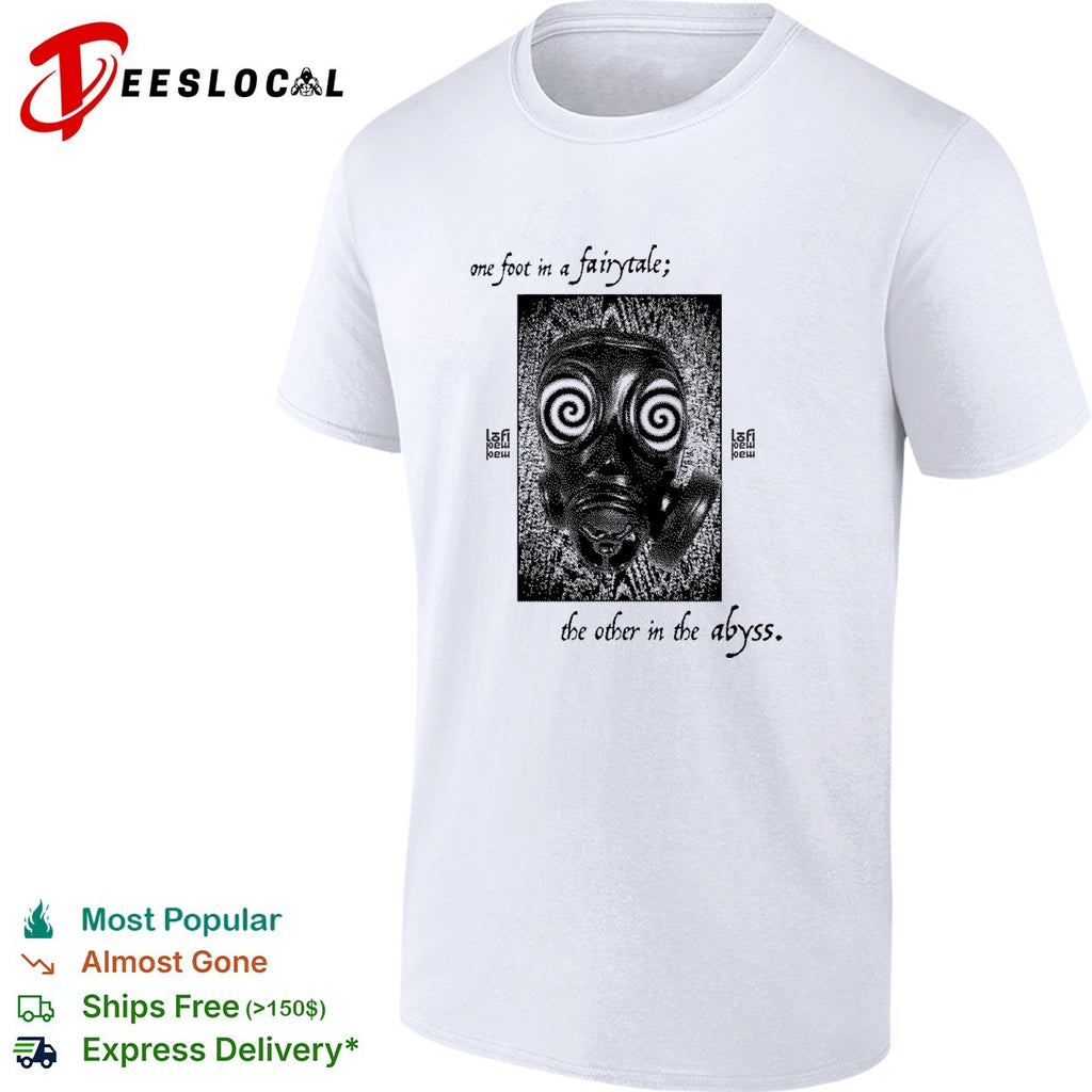 One foot in a fairytale the other in the abyss hypnotic spiral eyes face shirt