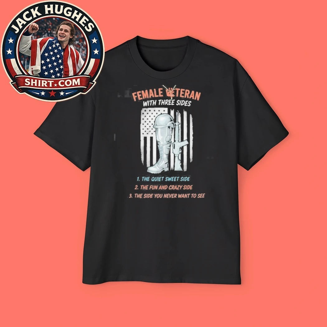 Original Female Veteran With Three Sides Soldier Gear American Flag Shirt