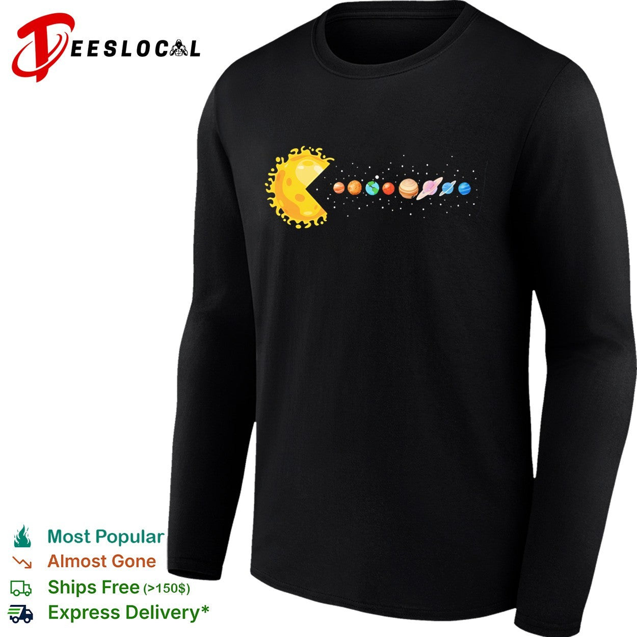 Pac Man sun eating solar system planets shirt