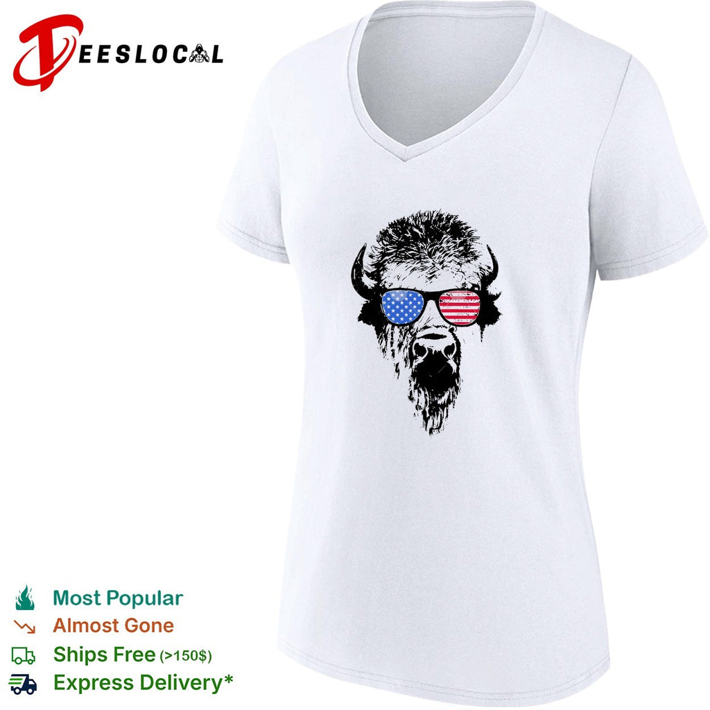 Patriotic Buffalo USA flag American Red White Blue sunglasses shirt