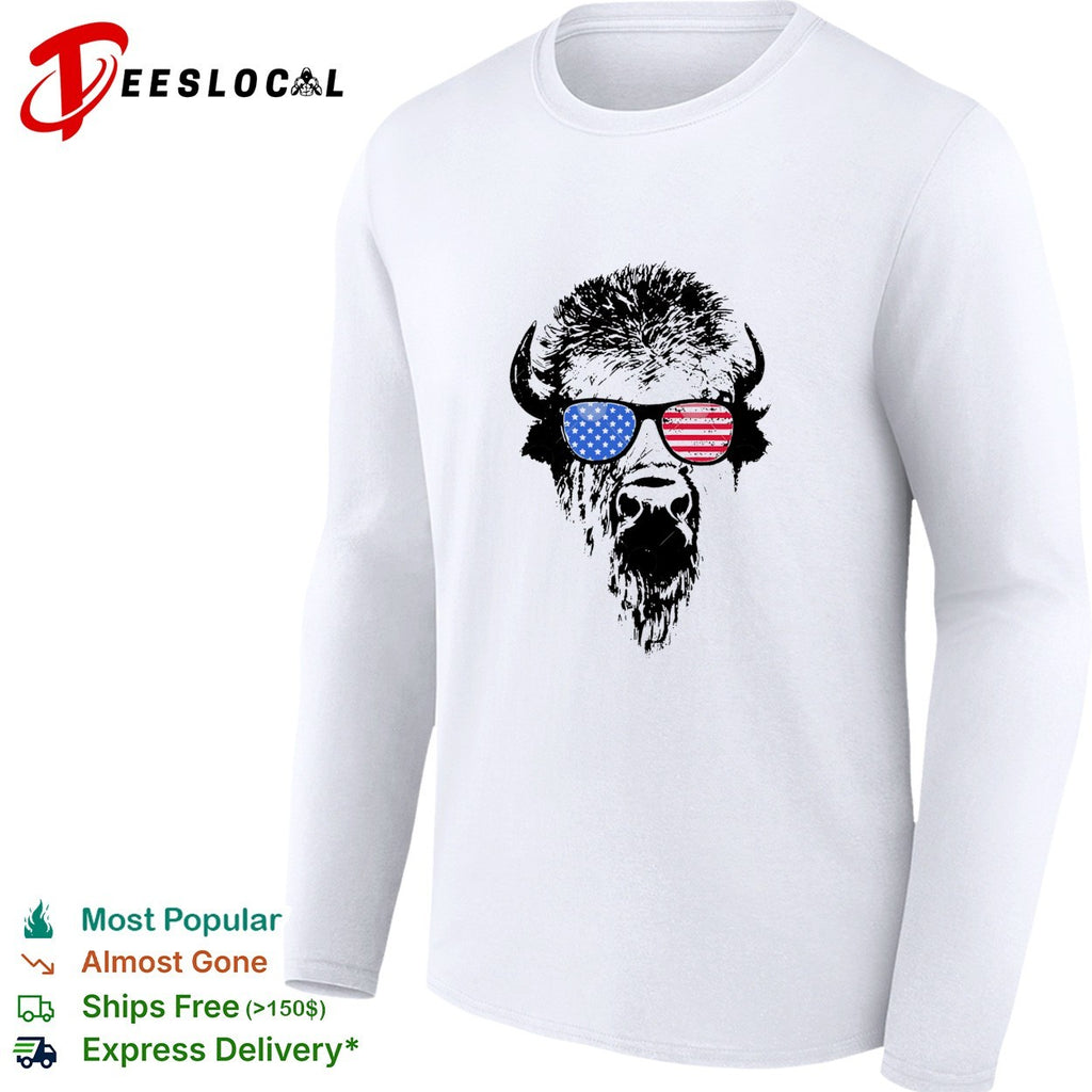 Patriotic Buffalo USA flag American Red White Blue sunglasses shirt