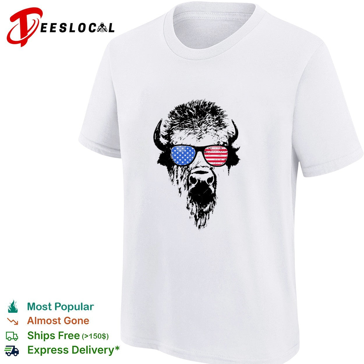 Patriotic Buffalo USA flag American Red White Blue sunglasses shirt