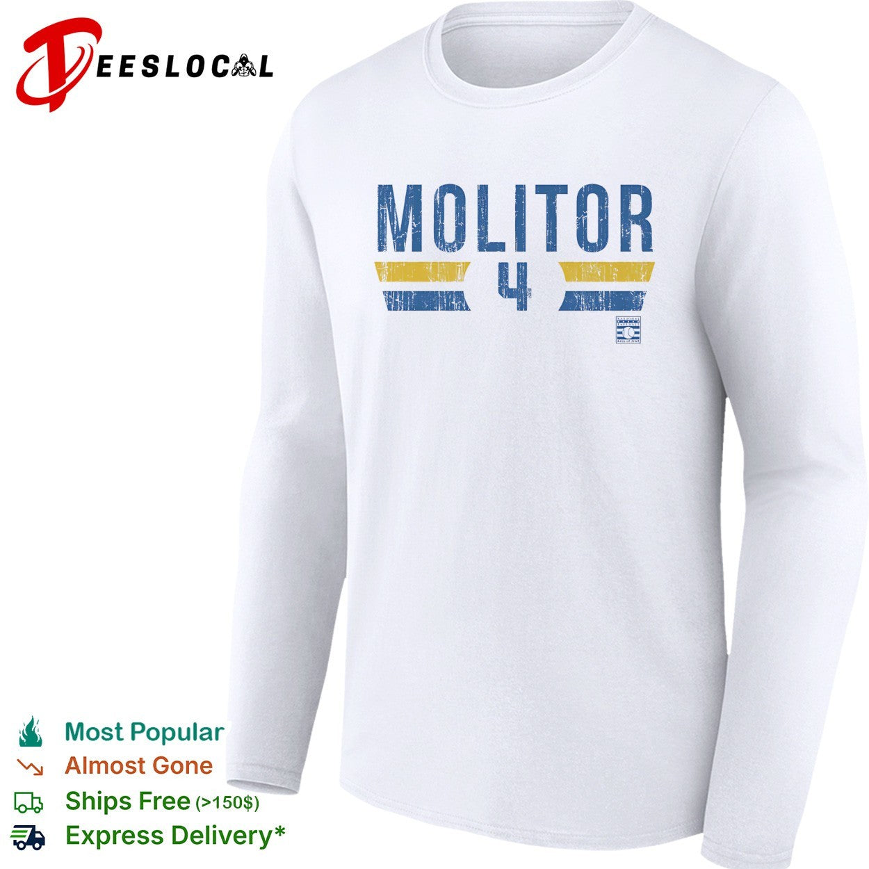 Paul Molitor number 4 Milwaukee Brewers baseball retro shirt