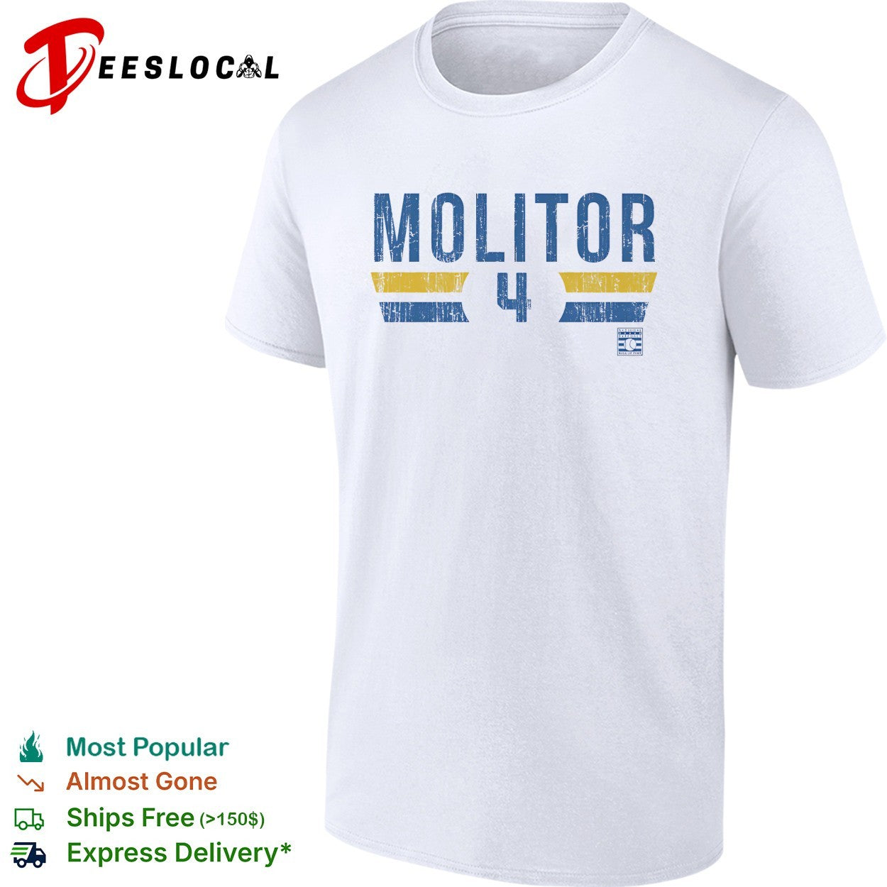 Paul Molitor number 4 Milwaukee Brewers baseball retro shirt