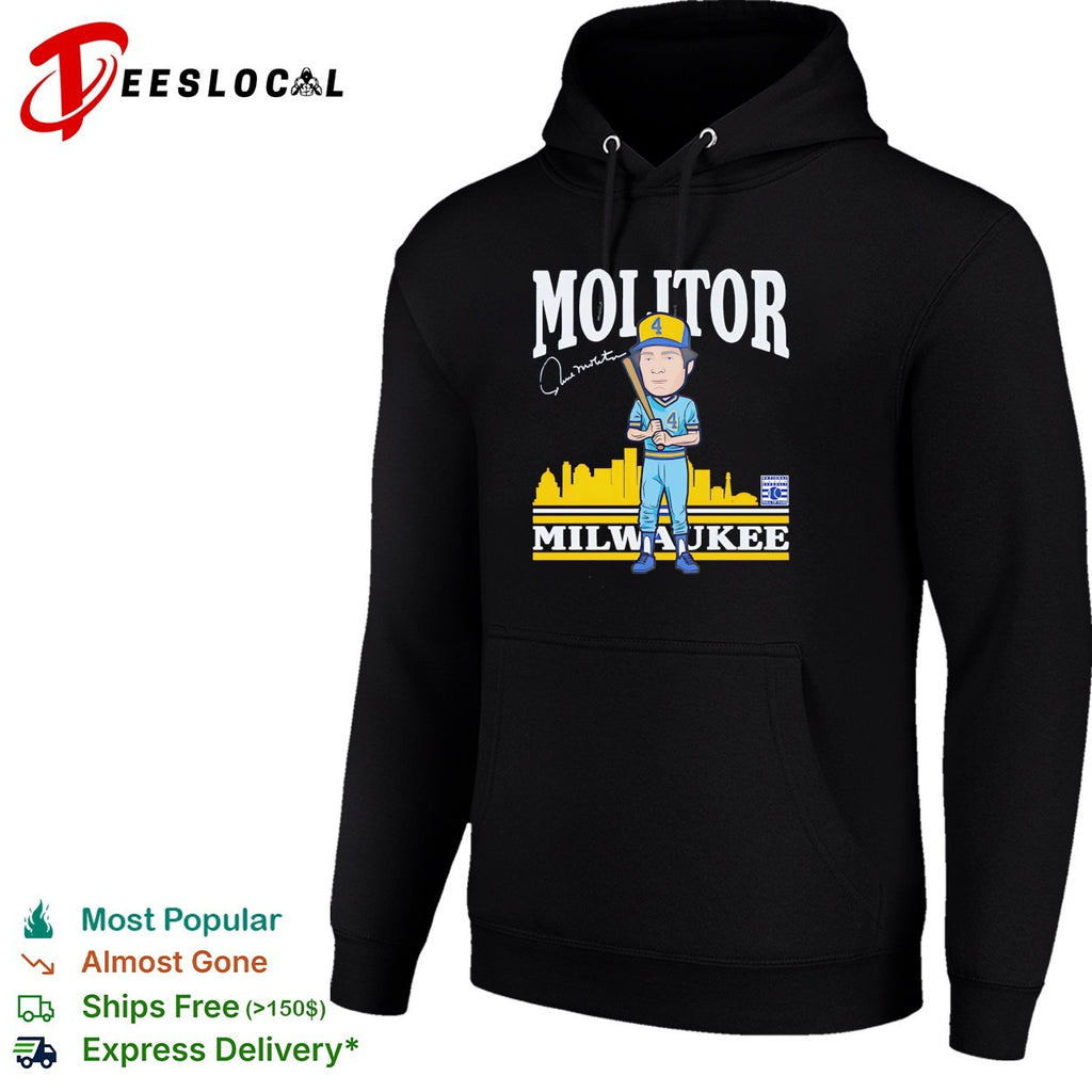 Paul Molitor number 4 Milwaukee Brewers baseball skyline cartoon signature shirt