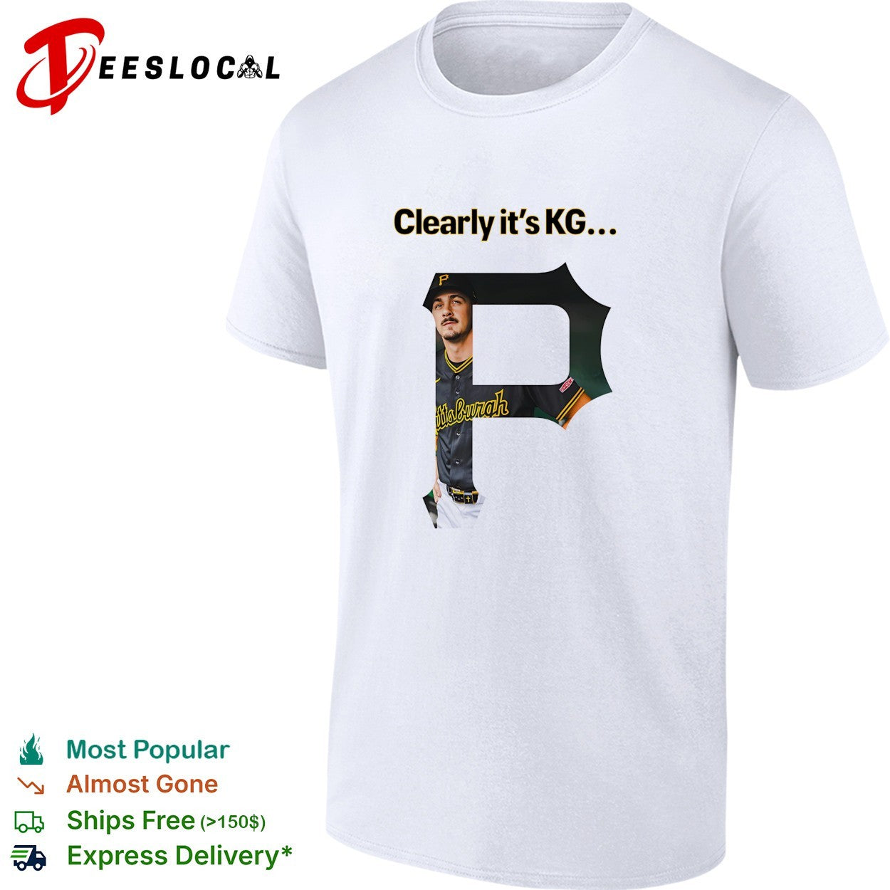 Paul Skenes Clearly it’s KG Pittsburgh Pirates Player portrait with P graphic shirt